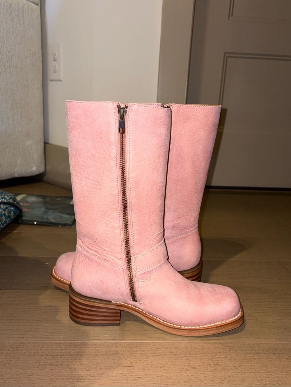 Frye Campus Buckle Boots Pink Heeled Leather Mid Calf Women’s Shoes Size 8 NEW - Picture 6 of 15